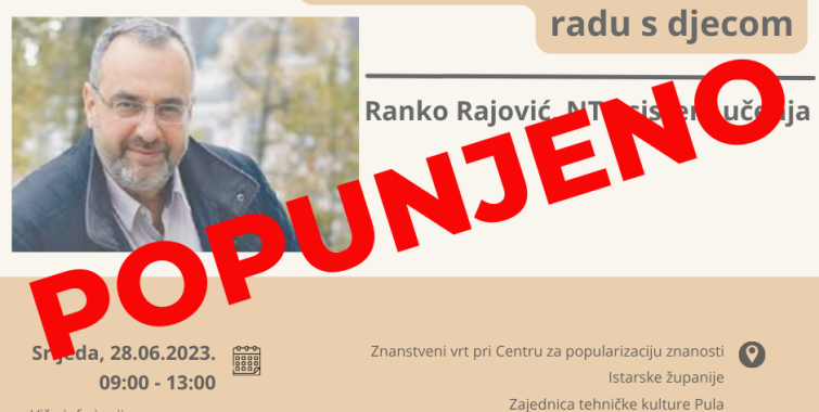 ZATVORENE prijave za edukaciju “Kreativnost i inovativnost u radu s djecom” dr. Rajovića