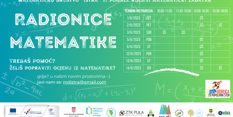 U lipnju će se održati besplatne radionice „MDI ti pomaže riješiti matematički zadatak“ za osnovnoškolce i srednjoškolce